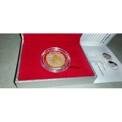 327 - 2015 Solid Silver/Gold Proof 5 Dollar Coin, Rudolph The Red Nose Reindeer, Kiribati, Christmas Islan... 