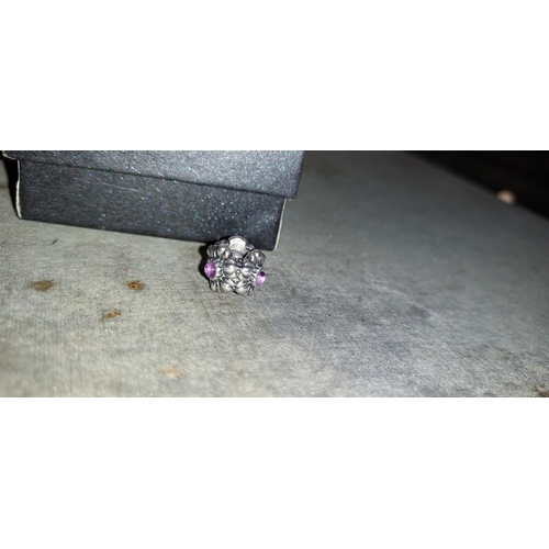 346 - Pandora Silver Flower With Stones Patterned Charm