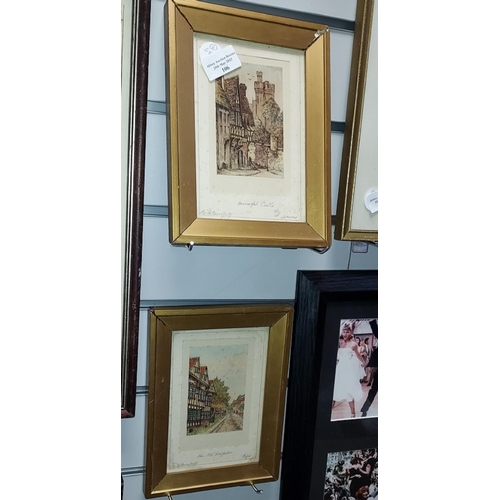 106 - 2 Small Framed Signed Castle And Farming Prints