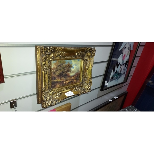 120 - Small Gilt Framed Print Of Forest Scene With A Lake