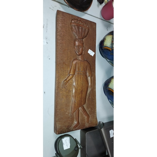 439 - Wooden Carved African Lady Wall Plaque