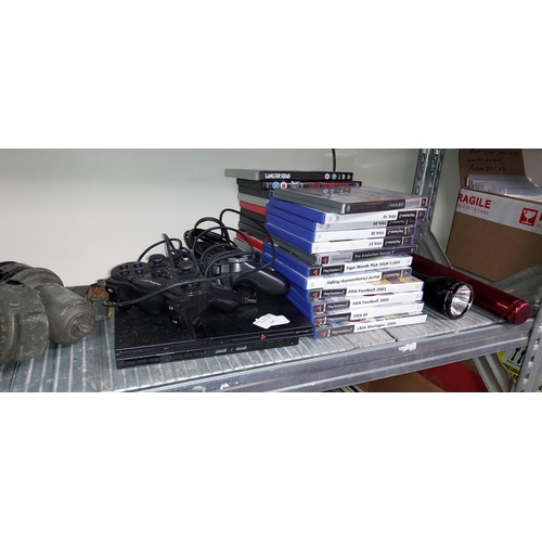 142 - Playstation 2 With Controllers And Games Plus A Stack Of Dvd'S