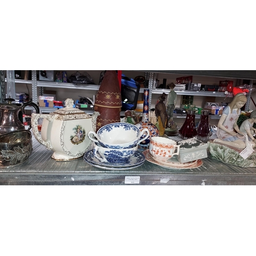 512 - Selection Of China Including An Arthur Woods Teapot, Myott Blue And White Cups And Saucers Etc