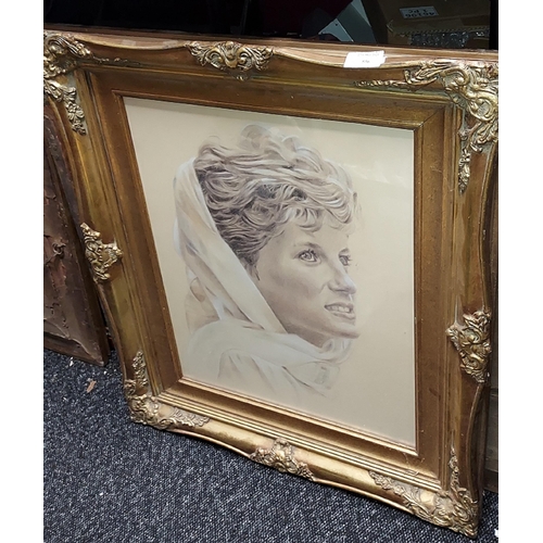 536 - Large Gilt Framed Print Of Princess Diana