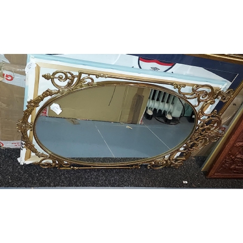 539 - Solid Brass Decorative Oval Framed Mirror