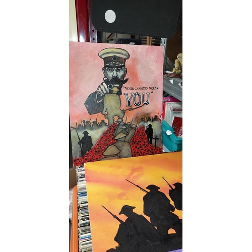 593 - 3 Signed Military Oil Paintings