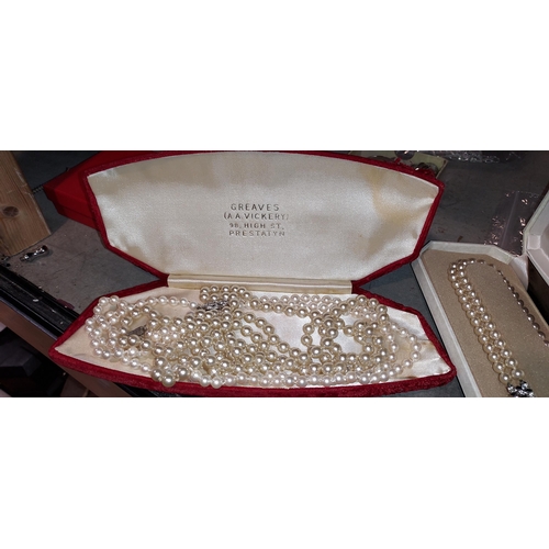 354 - 3 Pearl Necklaces In Boxes One A Double Rowed