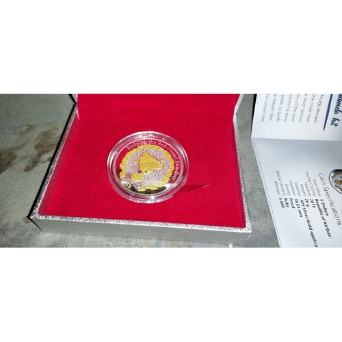 369 - 2015 Solid Silver/Gold Proof 5 Dollar Coin, Rudolph The Red Nose Reindeer, Kiribati, Christmas Islan... 