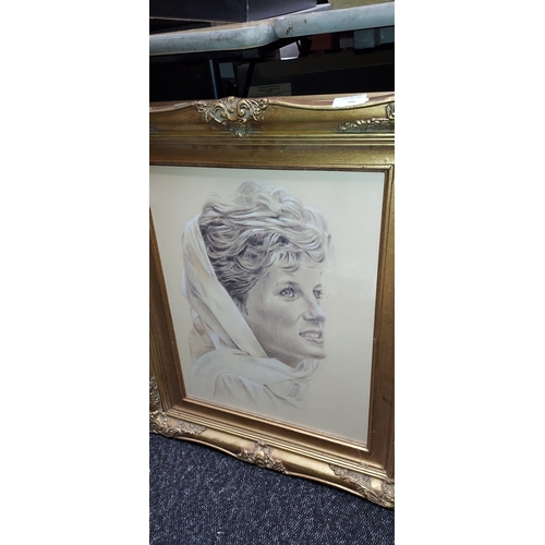 536 - Large Gilt Framed Print Of Princess Diana