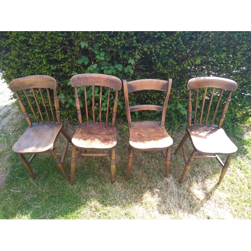 675 - Group Of 4 Vintage Elm Kitchen Chairs Some Loose Joints
