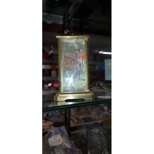 304 - Small Brass Pictorial Battery Carriage Clock