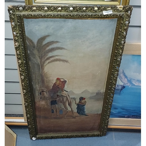 102 - Framed Antique Middle Eastern Oil Painting 93Cm High X 50Cm Wide