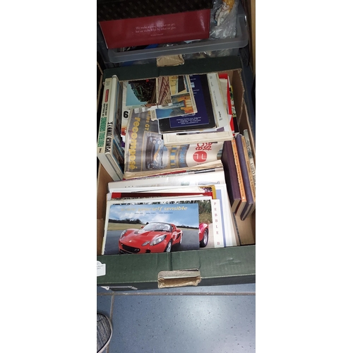 265 - Box Of Football, Cricket, Rugby & Motor Racing Programmes & Other Motoring Magazines, Brochures & Ep... 