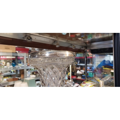 311 - Heavy Cut Glass Vase With Silver Rim