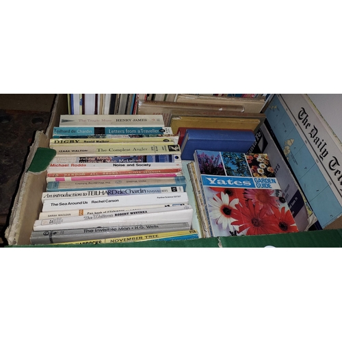 21 - Box Of Mixed Books & Ephemera With Vintage Paperbacks, Annuals, Giles & Maps/Guides