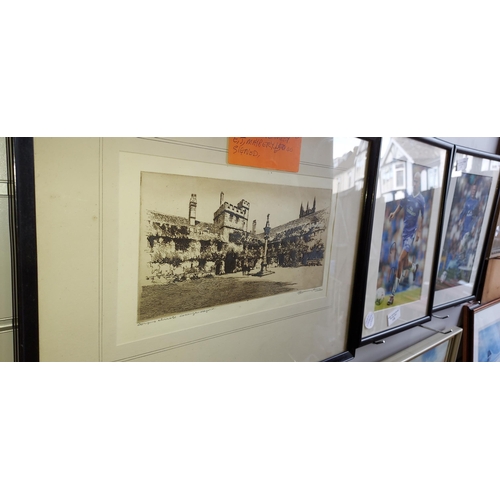 115 - Framed Etching Of Oxford College By E J Maybery Signed