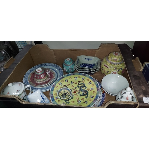 638 - Large Box Of Oriental China