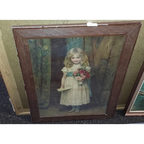 647 - Charles T Frere 1889 Antique Lithograph Girl With Flowers 490Mm Wide X 620Mm High