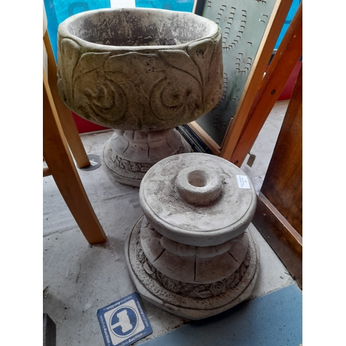 41 - 2 Concrete Garden Planters 40cm Diameter, 47cm High. Bowl And Base