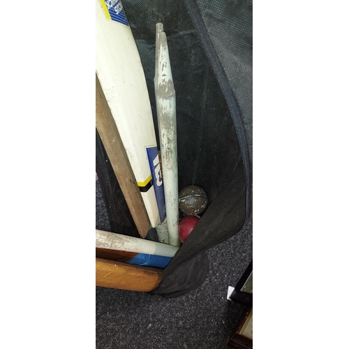 687 - Bag With Cricket Stumps, Balls And 4 Bats