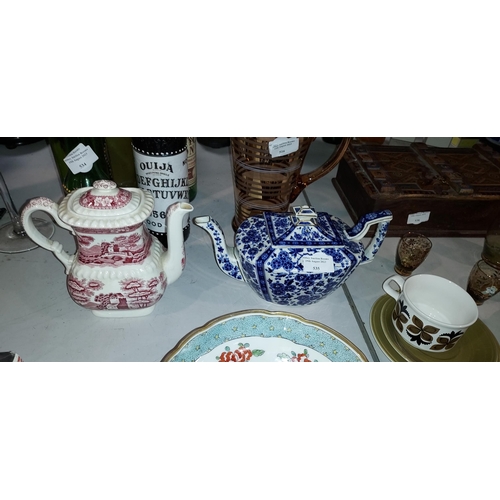 535 - Ridgeways Blue And White Teapot Plus A Copeland Spode Red And White Teapot