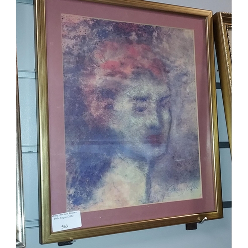 563 - Small Framed Print Of A Ladies Face