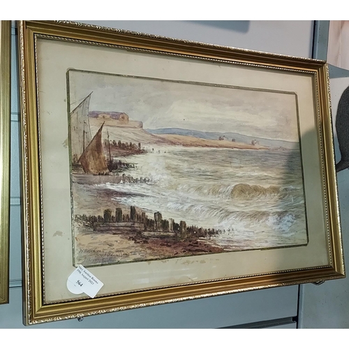 564 - Framed Watercolor Coastal Scene By E W Robertson 1882