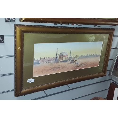 128 - 2 Signed John Wilkie North African Desert Scenes Watercolours Framed 19Cm X 50Cm