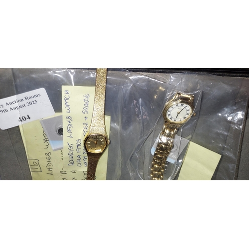 404 - 2 Ladies Accurist Watches One Bangle, 1 Link (Working With Spare Batteries)