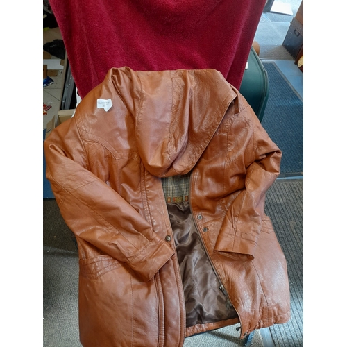 30 - Vintage Latif Brown Danish Leather Hooded Coat