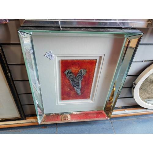 117 - Framed Amanda Jones Off Kiln Formed Fused Glass Art In A Mirrored Frame. Studio Label To Back