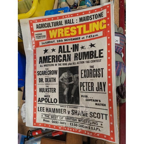 195 - Original Wrestling Poster C 1970-80'S At Maidstone Plus 2 All Star Wrestling Programmes From 1991