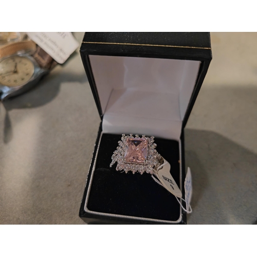 313 - Light Pink Topaz Square Stoned Dress Ring