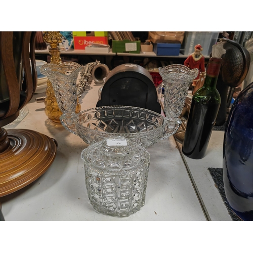 476 - 1960'S Press Glass Centrepiece Plus A Lidded Pot