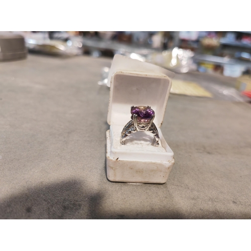 331 - Very Large Silver Amethyst Colour Stone Ring Size L