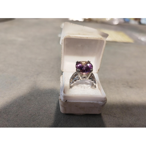 331 - Very Large Silver Amethyst Colour Stone Ring Size L