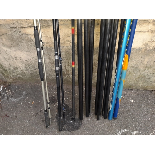 30 - Selection Of Fishing Rods Including 2 13ft Rods, Telescopic Handle And A Quanity Of Roach Poles