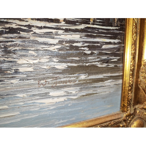 124 - Framed Oil On Board Harbour Scene Signed