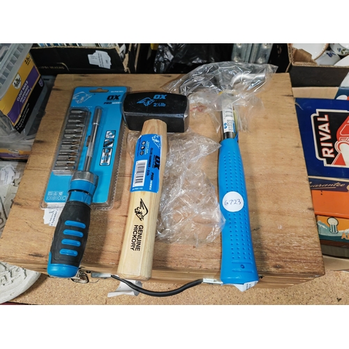 181 - Ox Club Hammer, Claw Hammer 16Oz Plus A Screwdriver With Drill Bits All Unused
