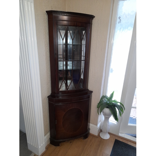 687 - Mahogany Glazed Corner Cupboard Slight Water Damage To Base