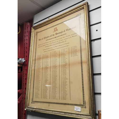 100 - Large Framed Picture Of A List Of The Majors Of The Borough Of Gravesend