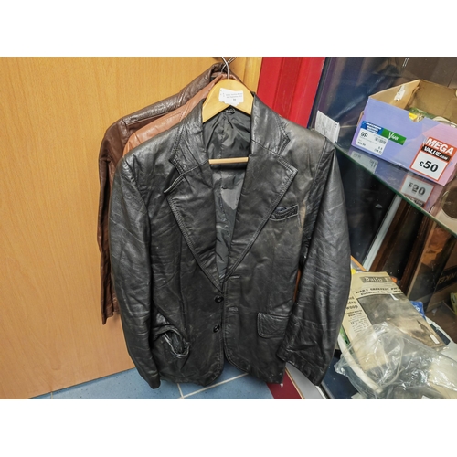 17 - 3 Leather Jackets 2 Brown 1 Black 1 Brown Has A Rip