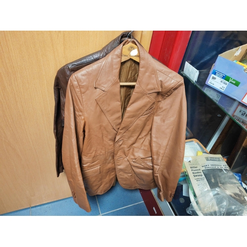 17 - 3 Leather Jackets 2 Brown 1 Black 1 Brown Has A Rip