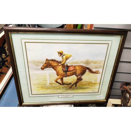 121 - Framed Print Of A Horse And Jockey Mtoto With M Roberts By Ian Graham