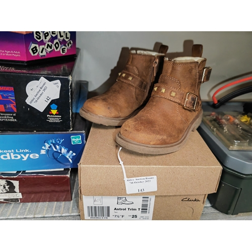 143 - Clarks Childs Leather Ankle Boots Boxed And Unused