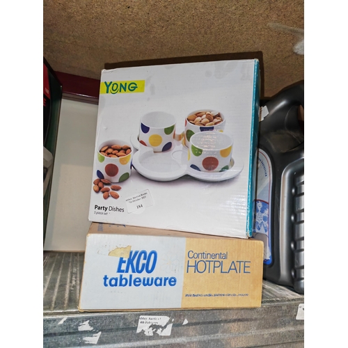 184 - Yong Five Party Dishes Plus A Ekco Continental Hot Plate Boxed With Instructions