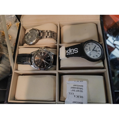 291 - Watch Case With 3 Watches Including Sekonda All Need Batteries