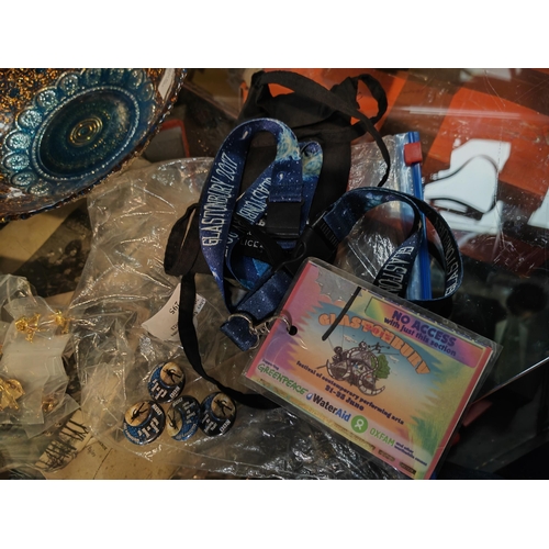 295 - Glastonbury Music Festival Staff Memorabilia Including Pass, Badges, Ear Plugs & Police Pouch