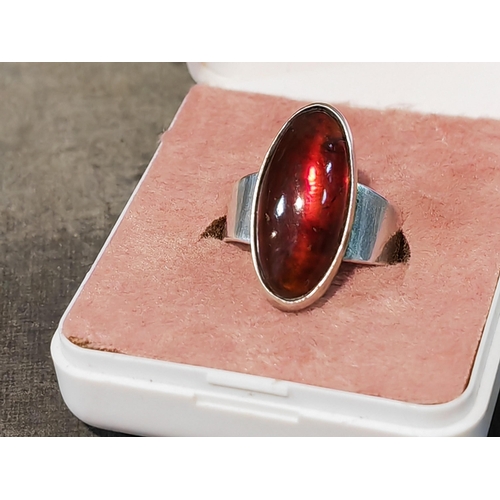 362 - Rare Denmark Designer Neils Erik From. 925 Silver 1960'S Ring With Red Amber Setting