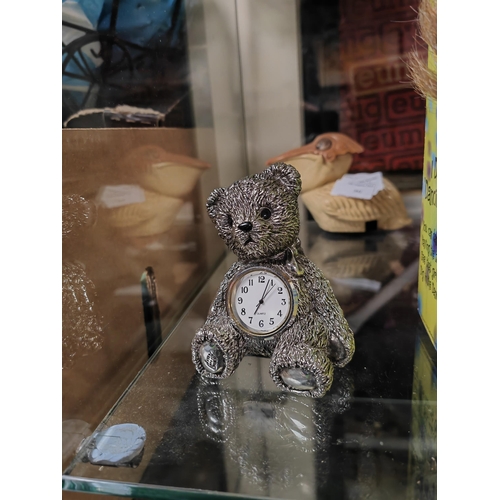 410 - Silver Plated Teddy Bear Clock